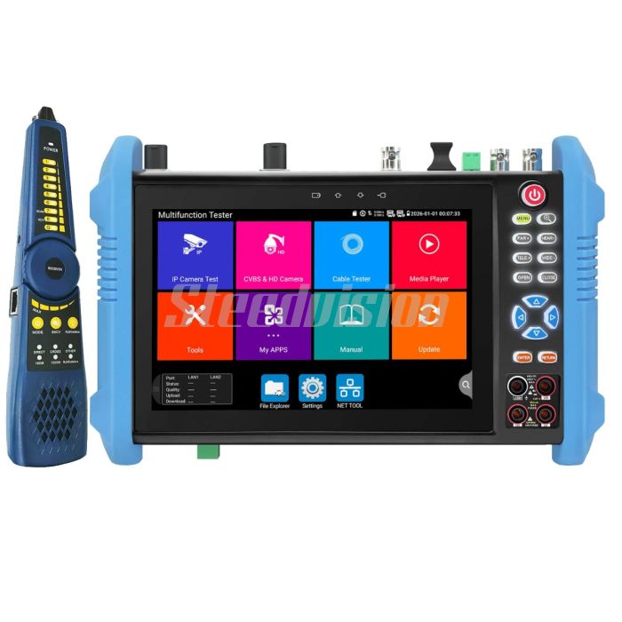 IPC-9800MOVTADHS Pro+: Ultimate 8K Security Camera Tester with SFP and POE++ 90W, support Digital Multimeter, Optical Power Meter, Visual Fault Locator IPC-9800MOVTADHS Pro+: Ultimate 8K Security Camera Tester with SFP and POE++ 90W, support Digital Multimeter, Optical Power Meter, Visual Fault Locator